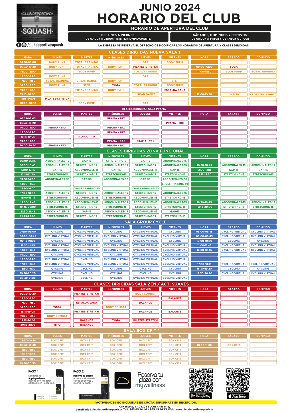 Horario Club Deportivo Squash